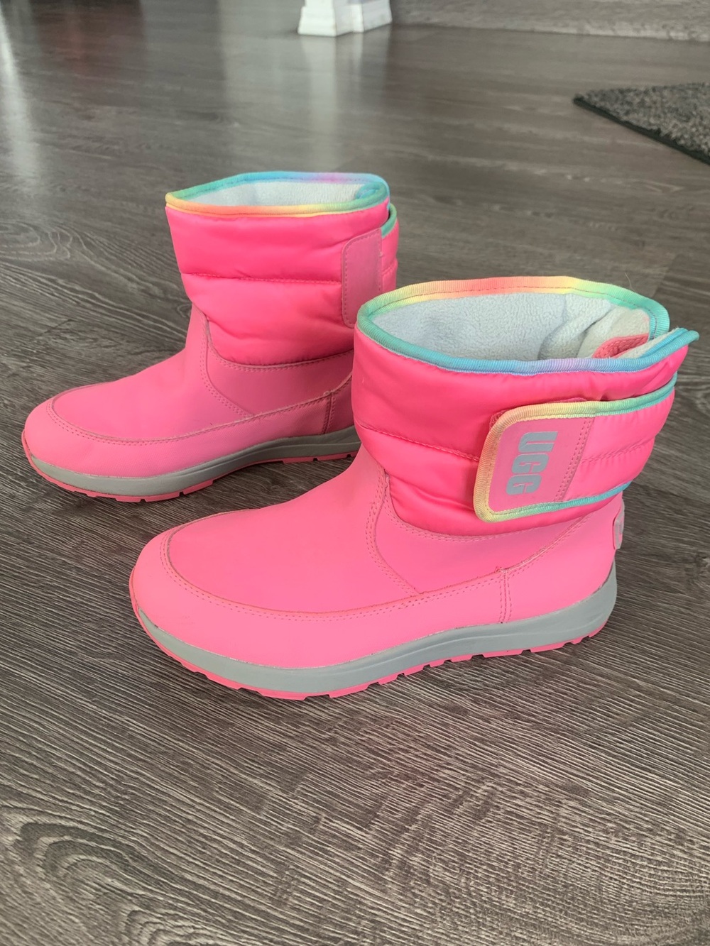 UGG Kids Hot Pink Winter Boots with Rainbow Trim